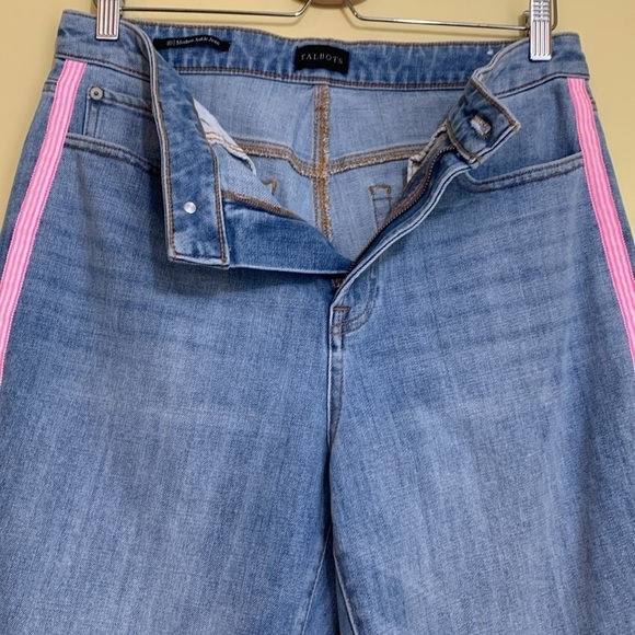 Talbots Modern Ankle Pink White Tape Embellished Amalfi Wash Blue Denim Jeans 10 - Picture 11 of 17